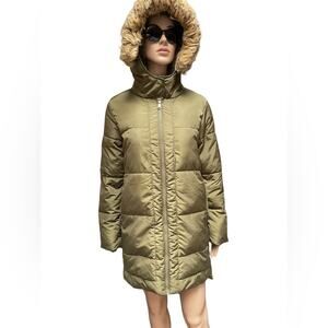 Be Boundless Jacket Womens S Green Anorak Parka Faux Fur Zip Long Sleeve Hooded